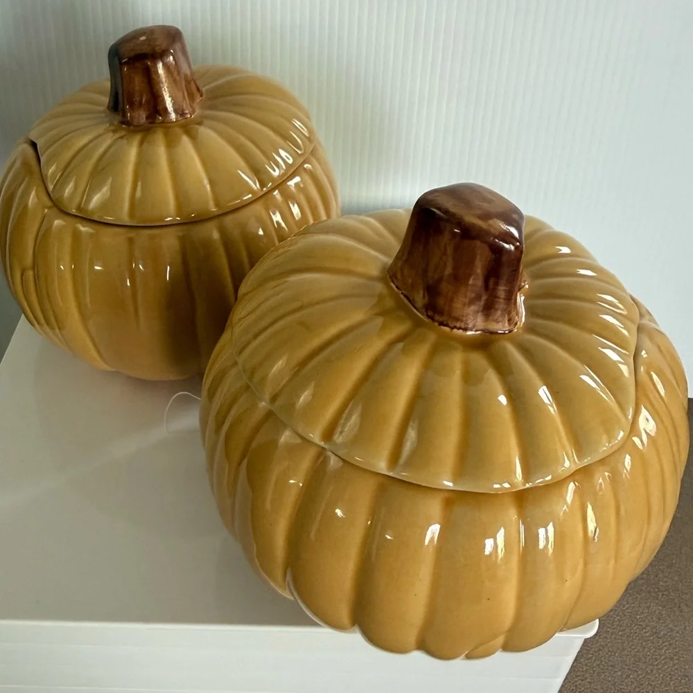WILLIAM SONOMA Ceramic lidded Pumpkins - Set of 2